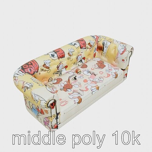 Vibrant Patterned Plush Sofa with Glossy Finish Low-poly 3D model 5