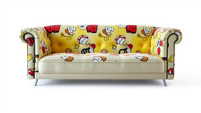 Vibrant Patterned Plush Sofa with Glossy Finish Low-poly 3D model 4