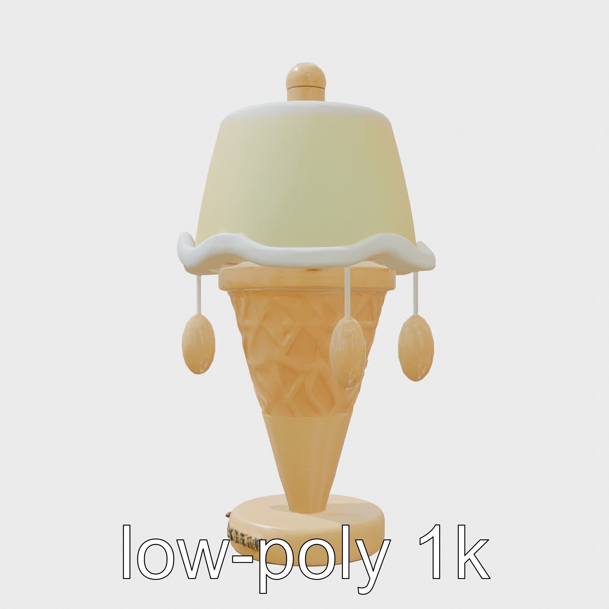 Ice Cream Cone Lamp Toy Style with Dripping Syrup Pendants Low-poly 3D model_13