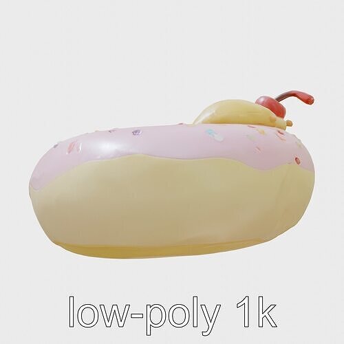 Giant Pink Donut Puff with Cherry Pillow Low-poly 3D model 5