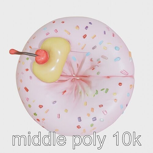 Giant Pink Donut Puff with Cherry Pillow Low-poly 3D model 3
