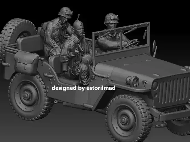 WW2 JEEP WILLY AND AMERICAN PARATROOPER 101 3D print model