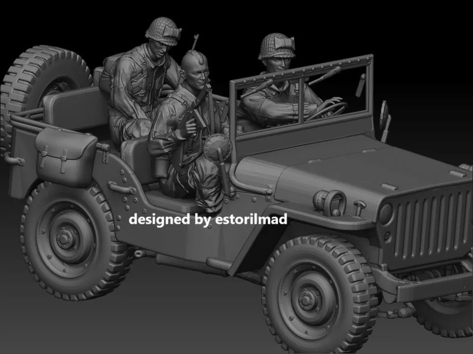WW2 JEEP WILLY AND AMERICAN PARATROOPER 101 3D print model_0