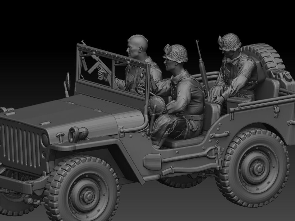WW2 JEEP WILLY AND AMERICAN PARATROOPER 101 3D print model_1
