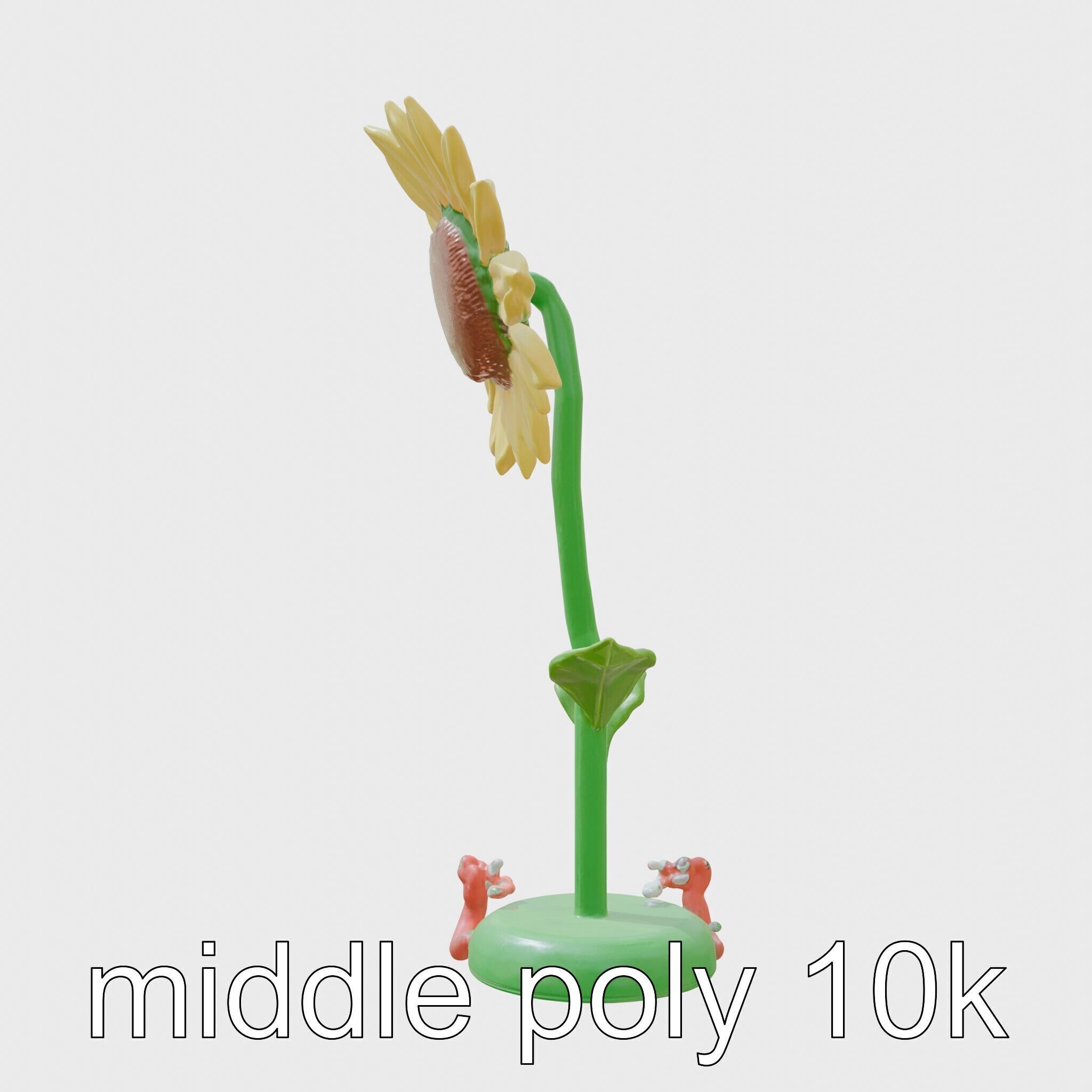 Sunflower Lamp with Adjustable Petals and Cartoon Style Worms Low-poly 3D model_14