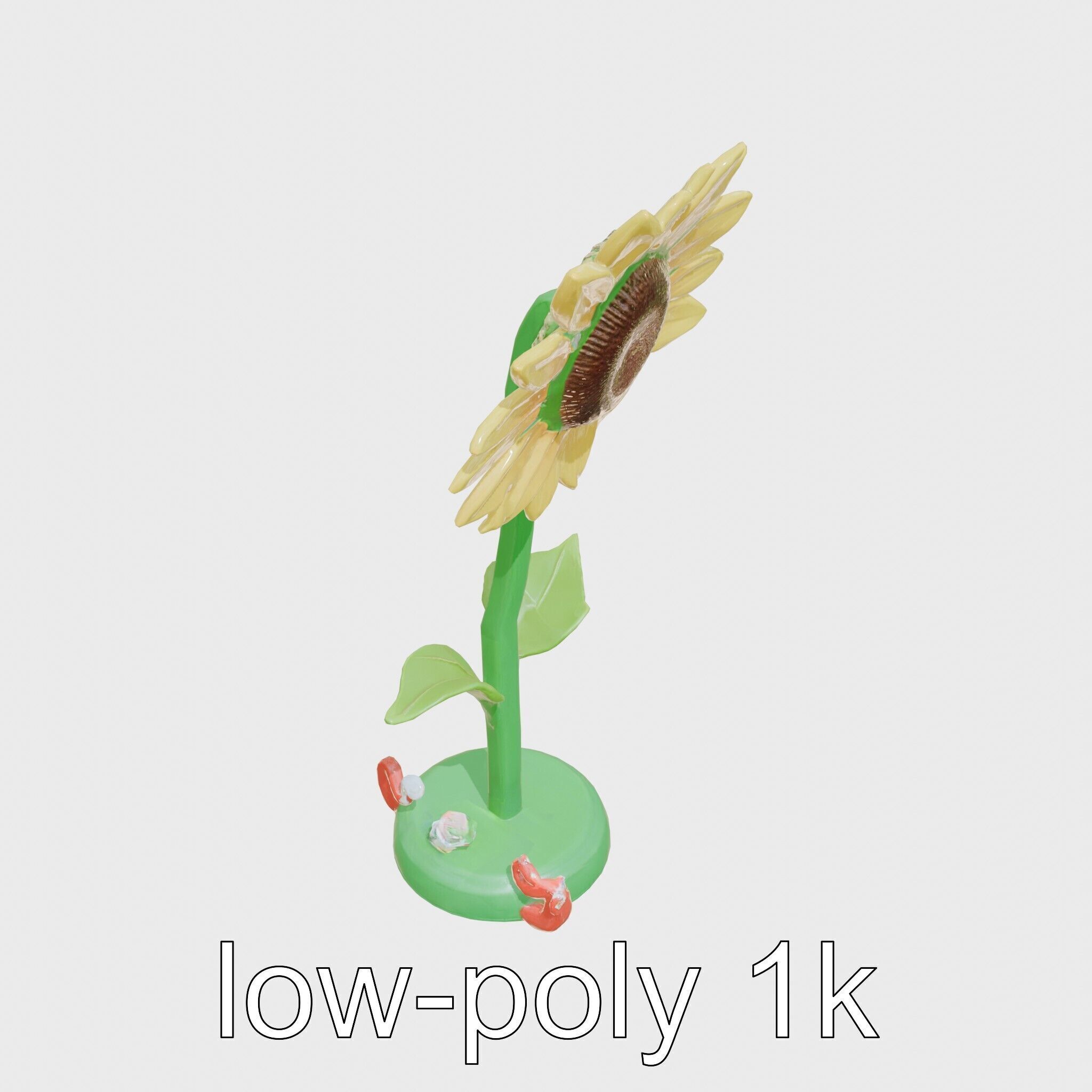 Sunflower Lamp with Adjustable Petals and Cartoon Style Worms Low-poly 3D model_15