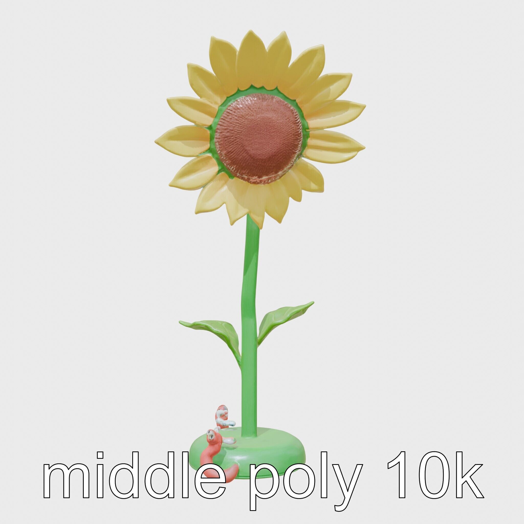 Sunflower Lamp with Adjustable Petals and Cartoon Style Worms Low-poly 3D model_23