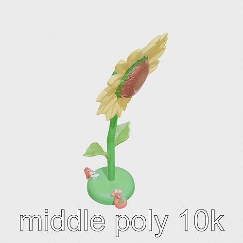Sunflower Lamp with Adjustable Petals and Cartoon Style Worms Low-poly 3D model