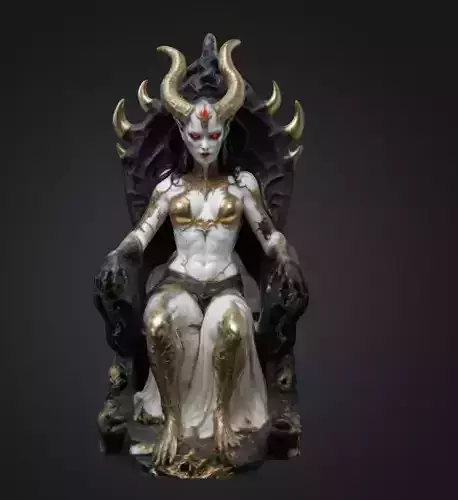 alluring demon queen with glowing crimson eyes