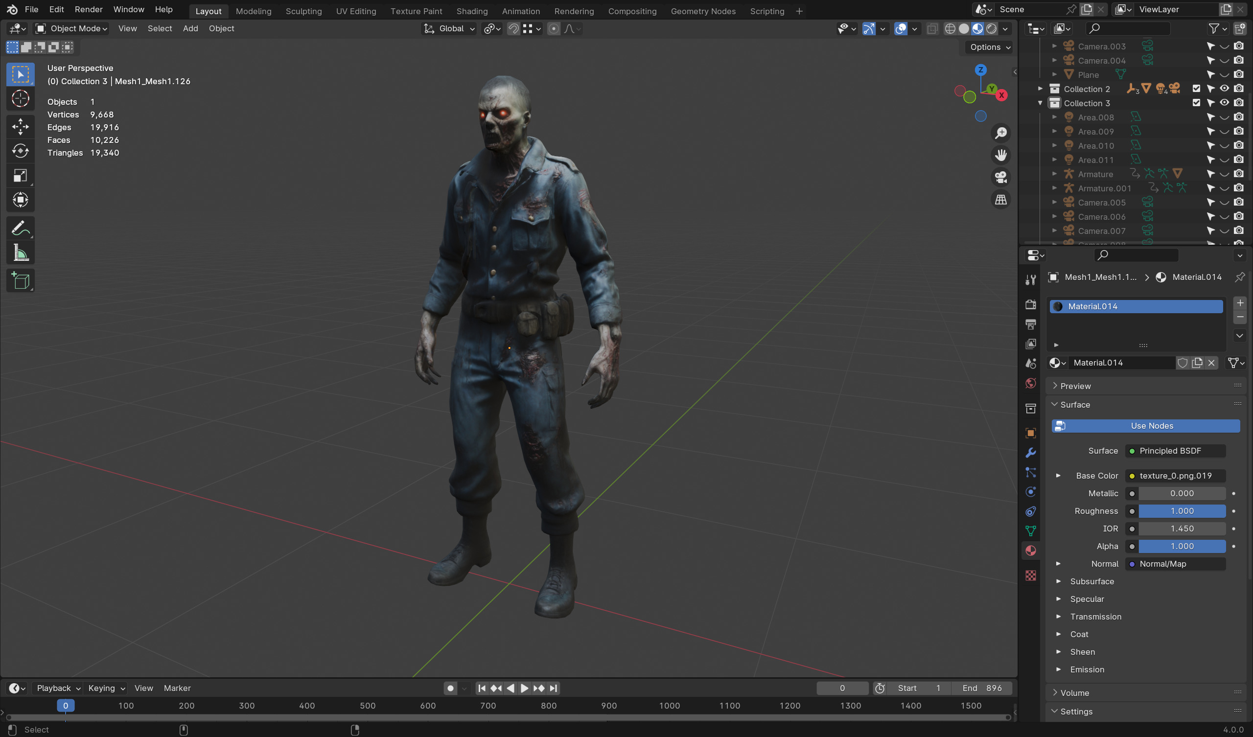 Zombie Army Soldier - Game Ready Rigged Animated Low-poly 3D model_4