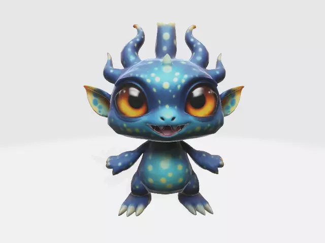 chibi fantasy creature Low-poly 3D model_0