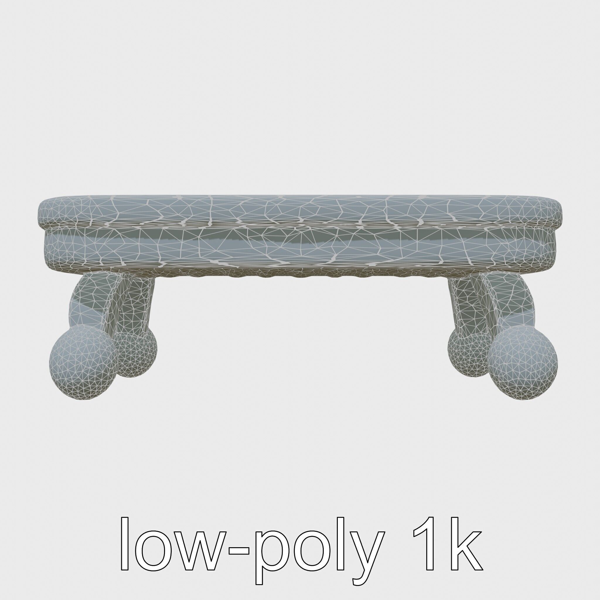 Clay Coffee Table Rounded Legs Model for Living Room Low-poly 3D model_14