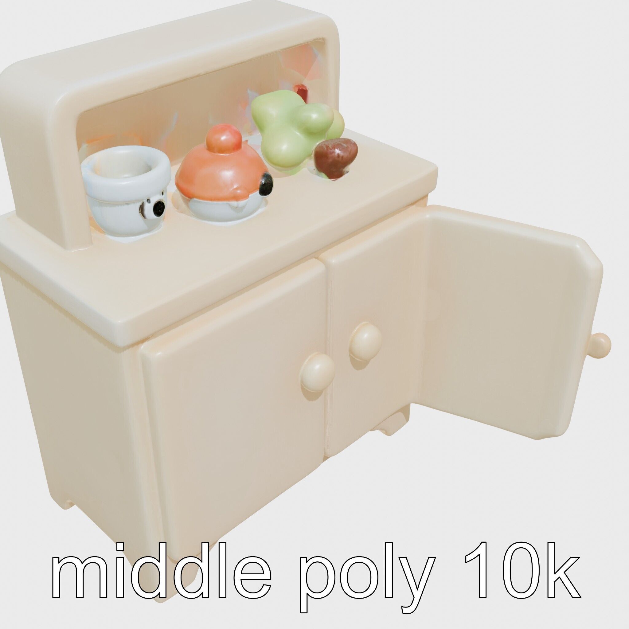 Playful Kitchen Cabinet with Rounded Doors Low-poly 3D model_6