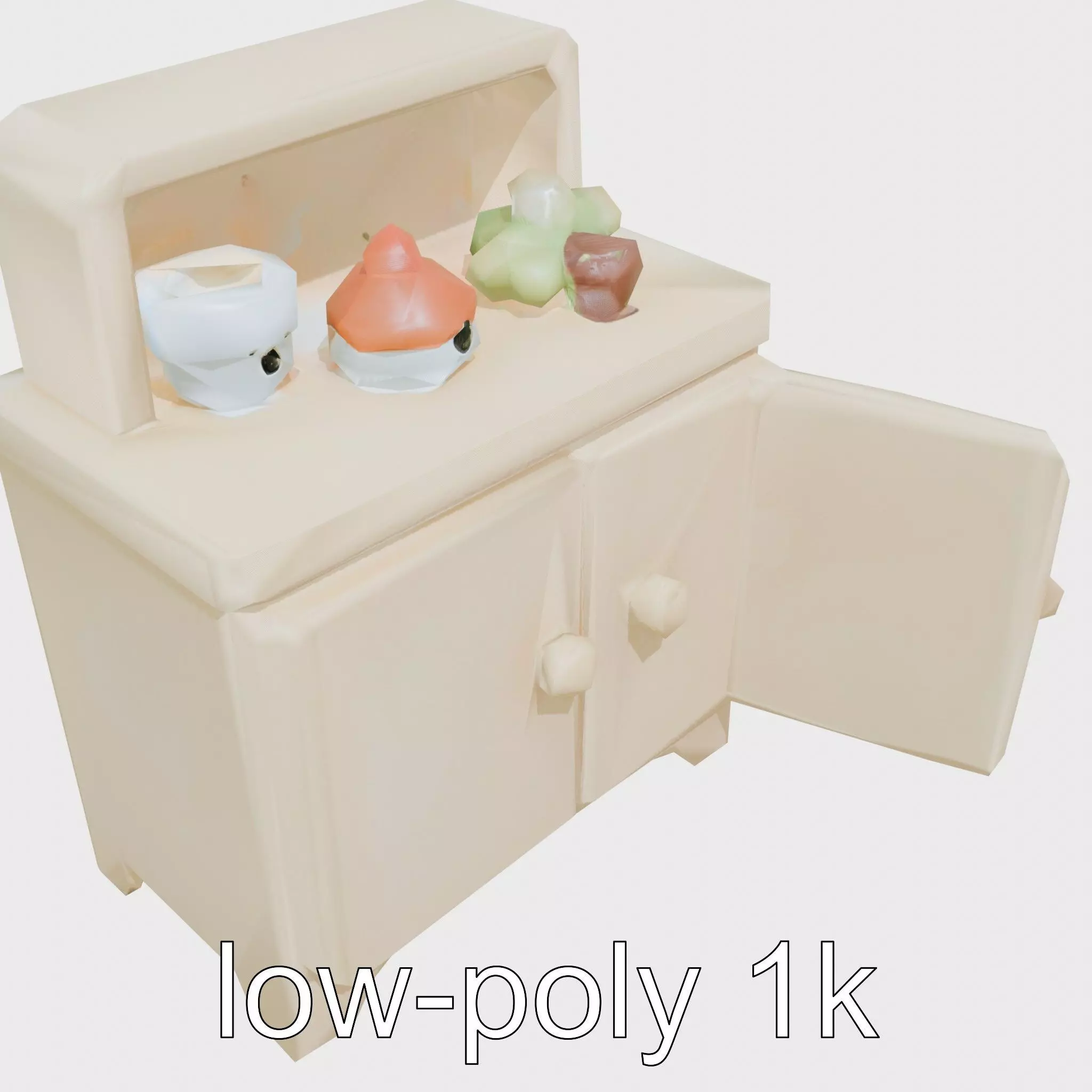 Playful Kitchen Cabinet with Rounded Doors Low-poly 3D model_0