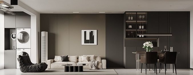 Modern living and dining room 3D model