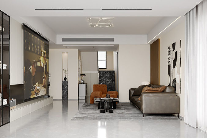 Modern living and dining room 3D model