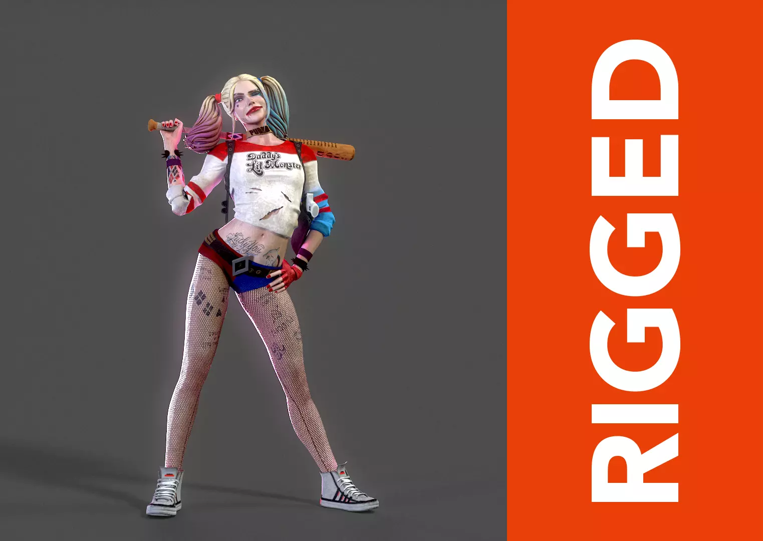 Harley Quinn Rig Low-poly 3D model_0