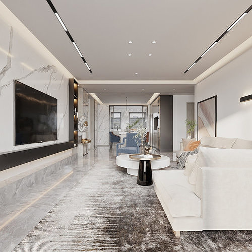 Modern living and dining room 3D model