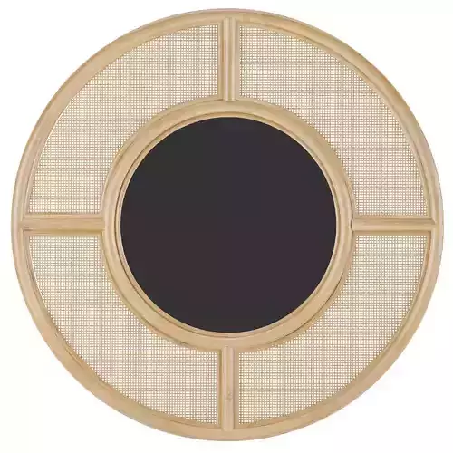Four Hands Ava Round Mirror Natural Box Woven Cane