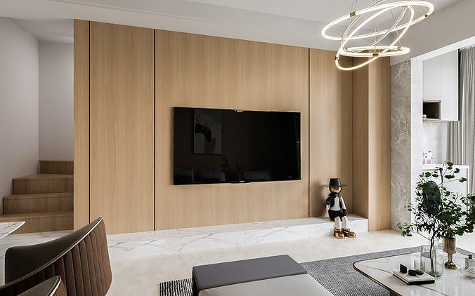 Modern living and dining room 3D model