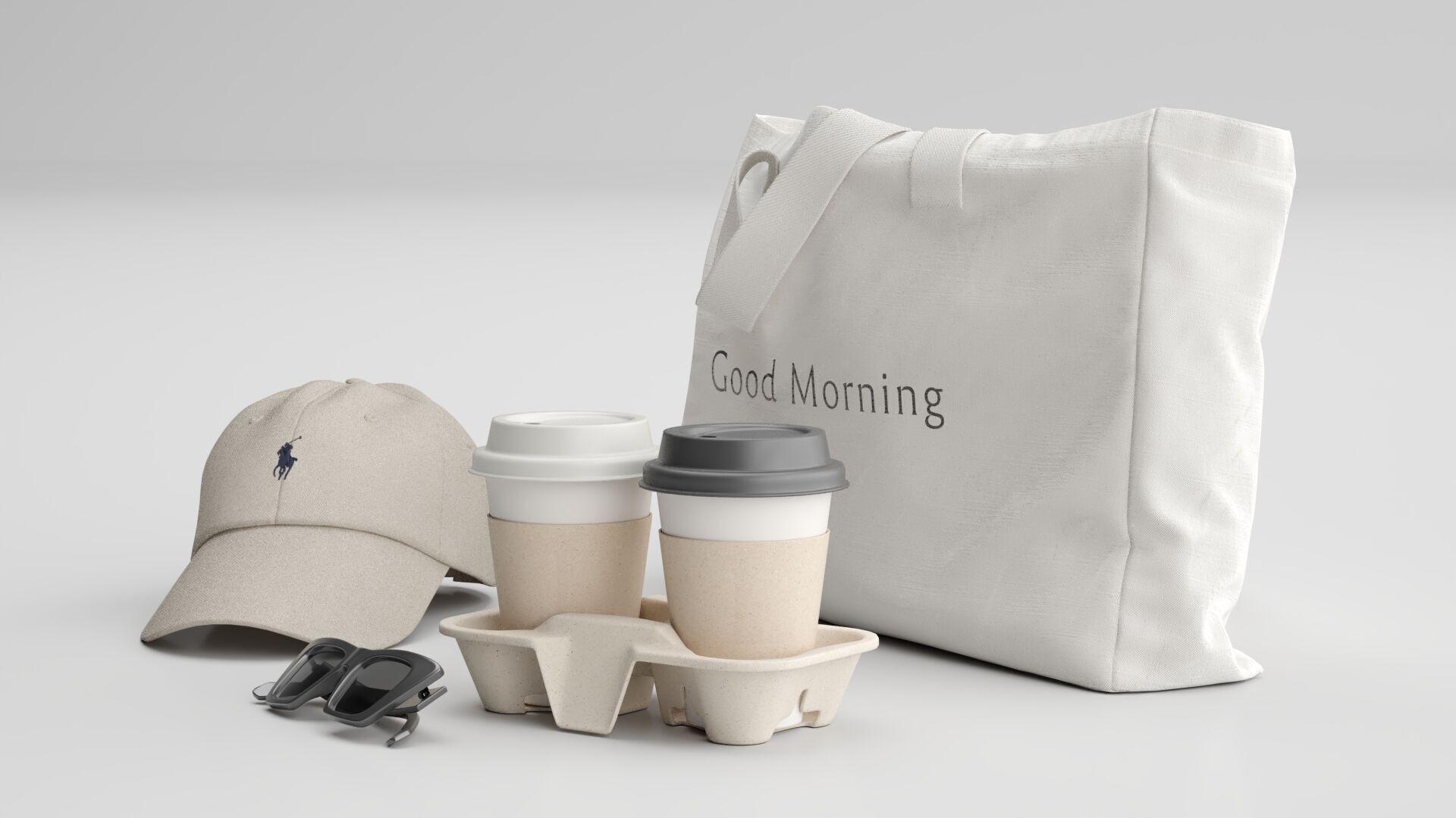 Tote Bag and Paper Cups 3D model_1
