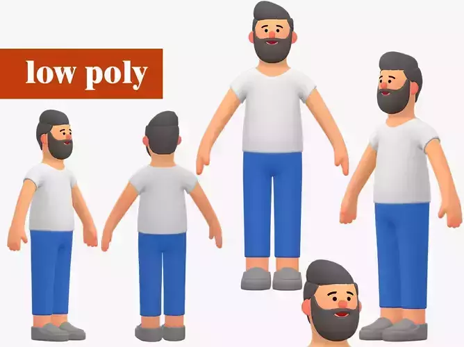 Characters men Low-poly textured 3d model for games Low-poly 3D model