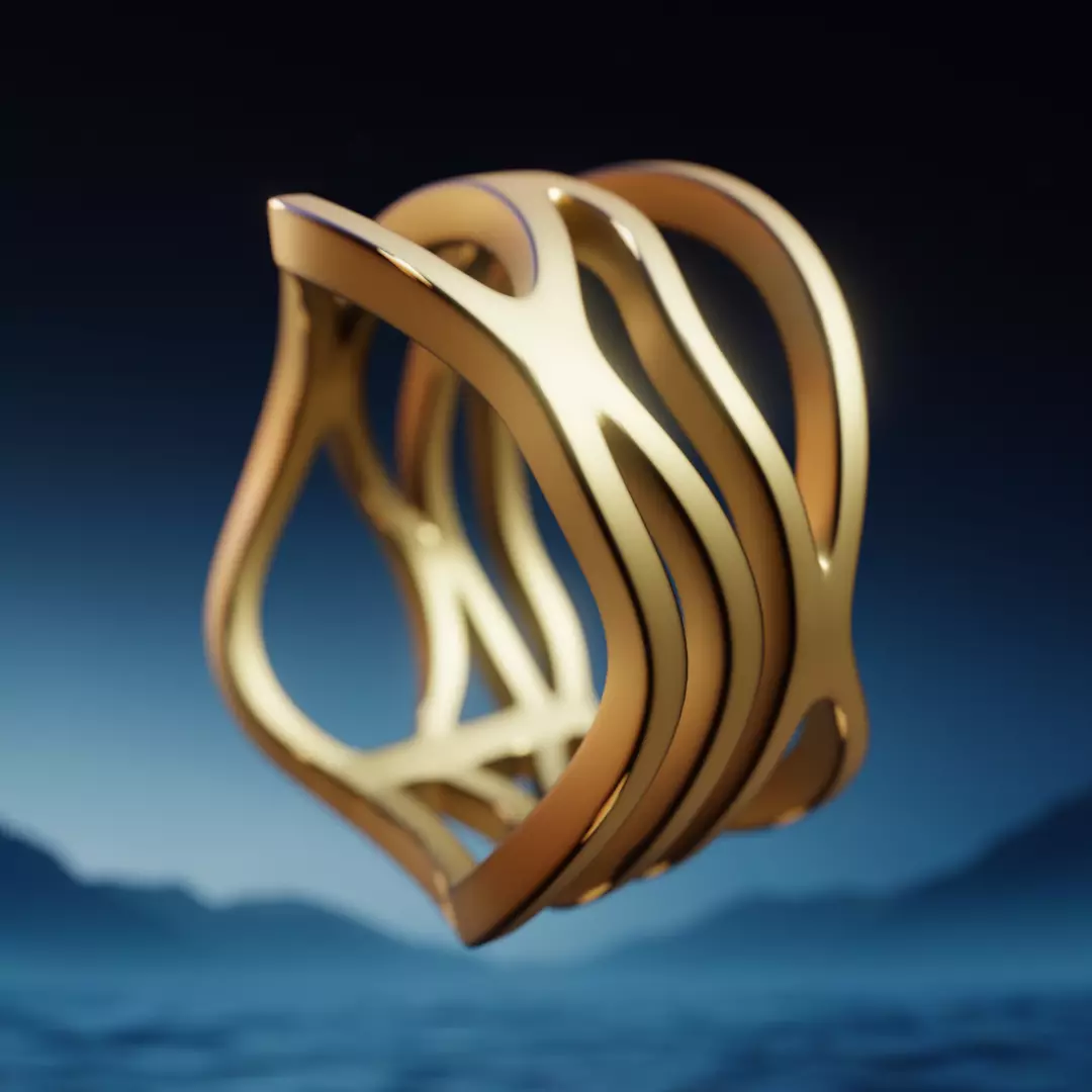 Flowform Wave Ring - Artistic 3D Print Jewelry Model Size 10 3D print model