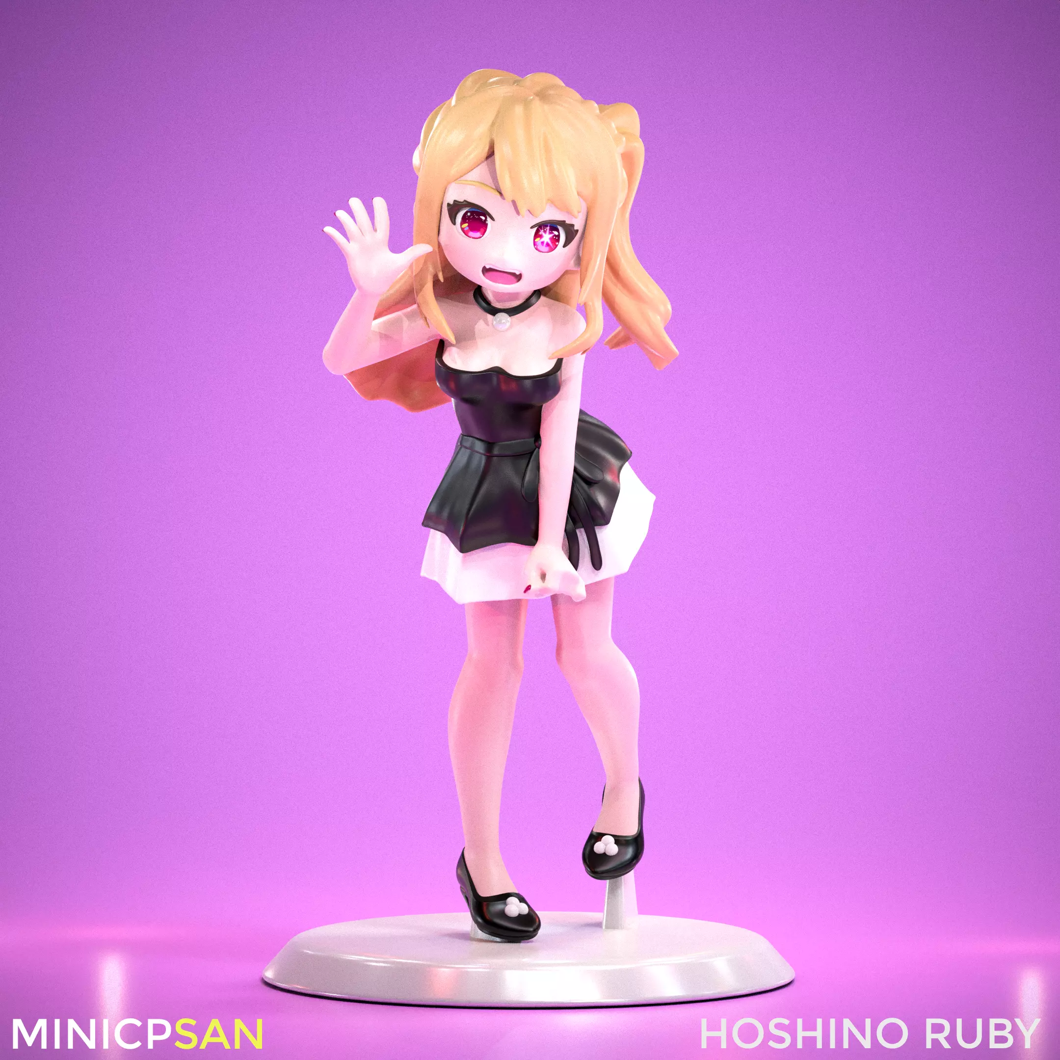 Hoshino Ruby - Stylish Black and White Dress Outfit - Oshi no Ko 3D print model