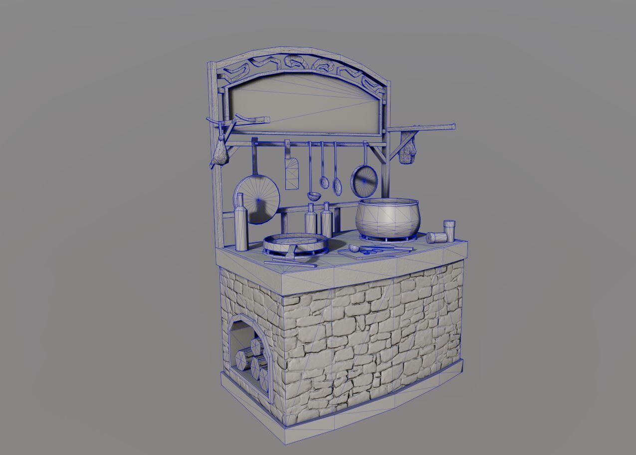 Cooking Table Model Middle Ages Low-poly 3D model_5