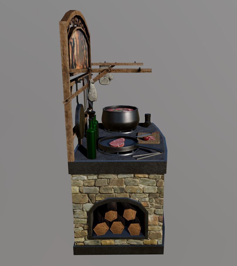 Cooking Table Model Middle Ages Low-poly 3D model_3