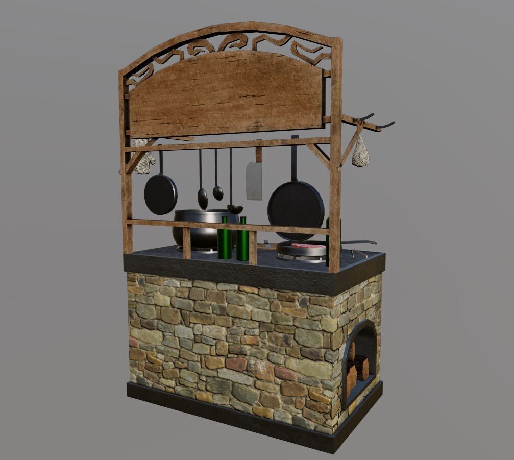 Cooking Table Model Middle Ages Low-poly 3D model_2