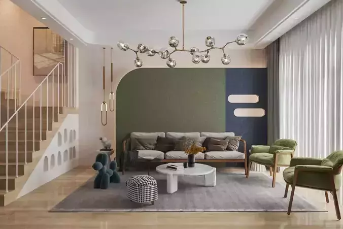 Modern living and dining room