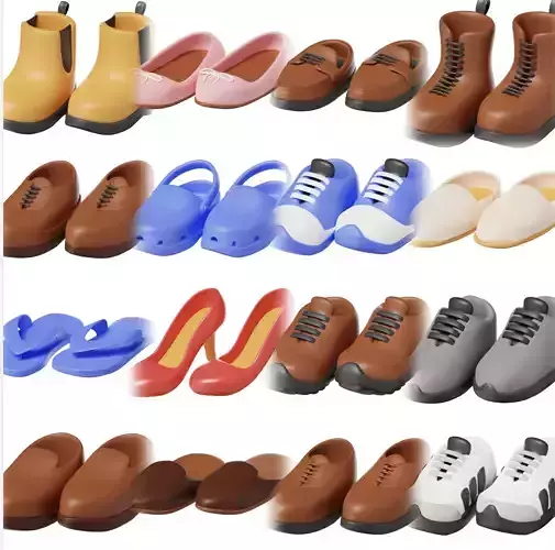 20 Cartoon Shoe Collection Low Poly Game Ready Low-poly 3D model