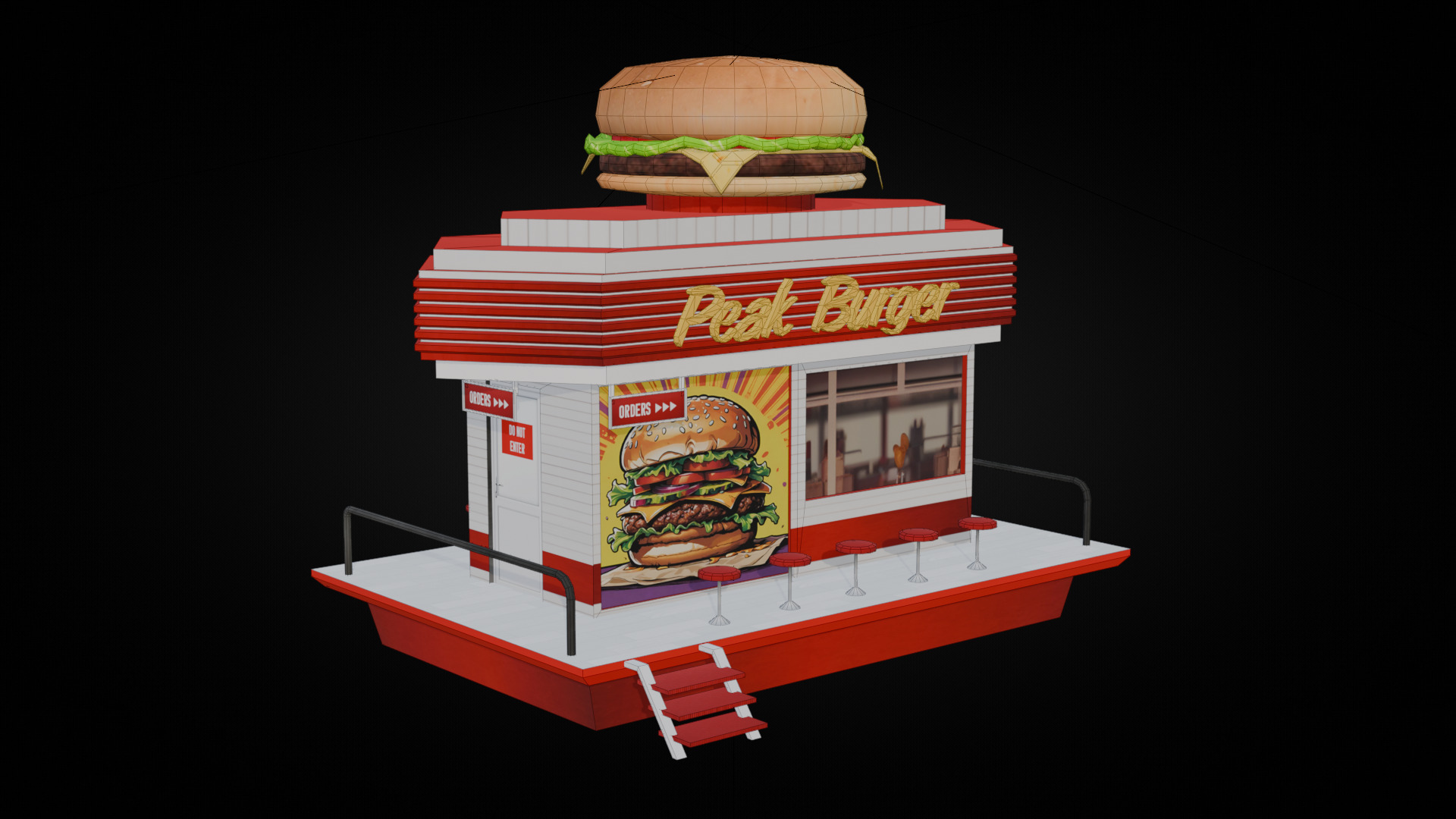 Cafe Fastfood Restaurant Pack  Low-poly 3D model_12