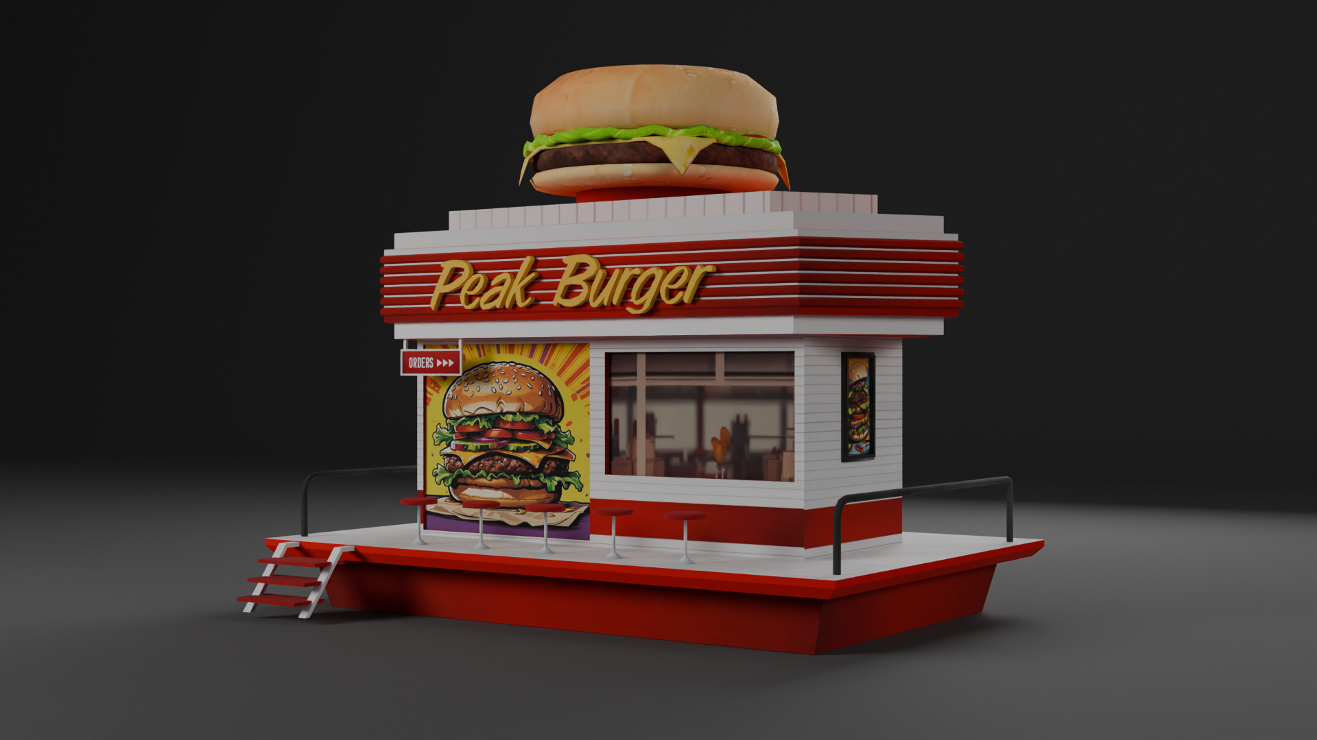 Cafe Fastfood Restaurant Pack  Low-poly 3D model_9
