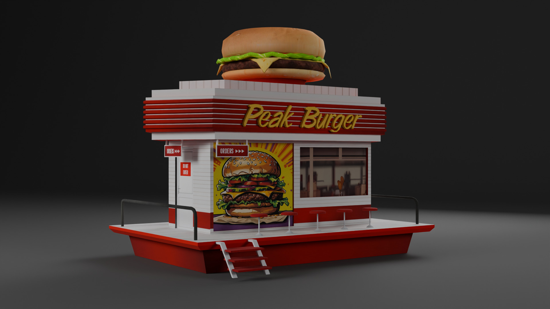 Cafe Fastfood Restaurant Pack  Low-poly 3D model_2