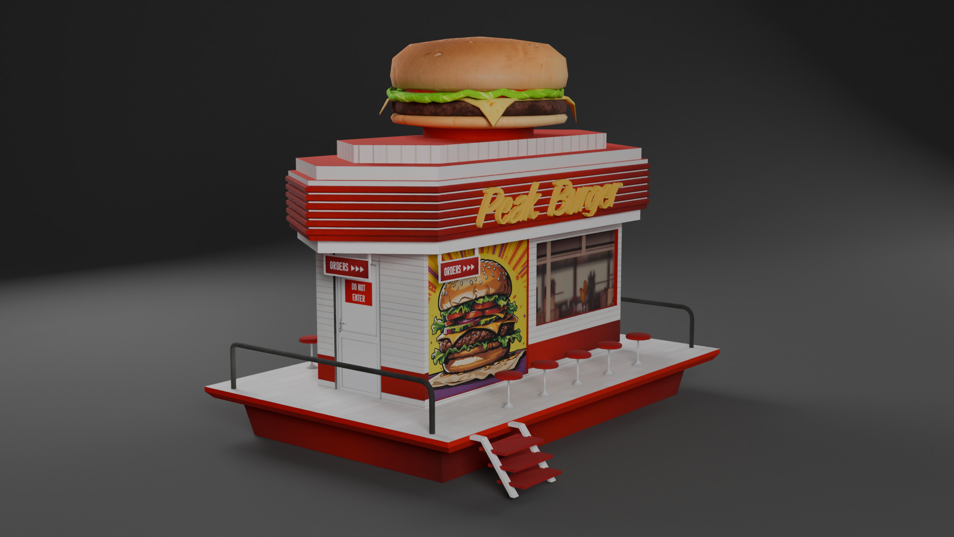 Cafe Fastfood Restaurant Pack  Low-poly 3D model_11