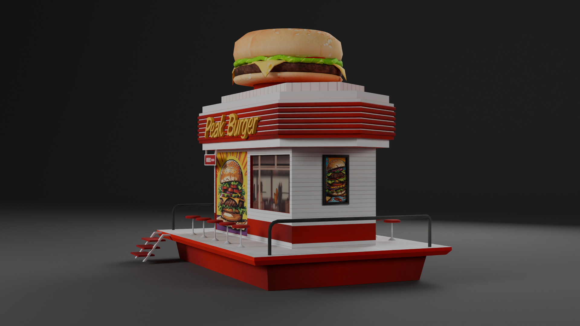 Cafe Fastfood Restaurant Pack  Low-poly 3D model_7