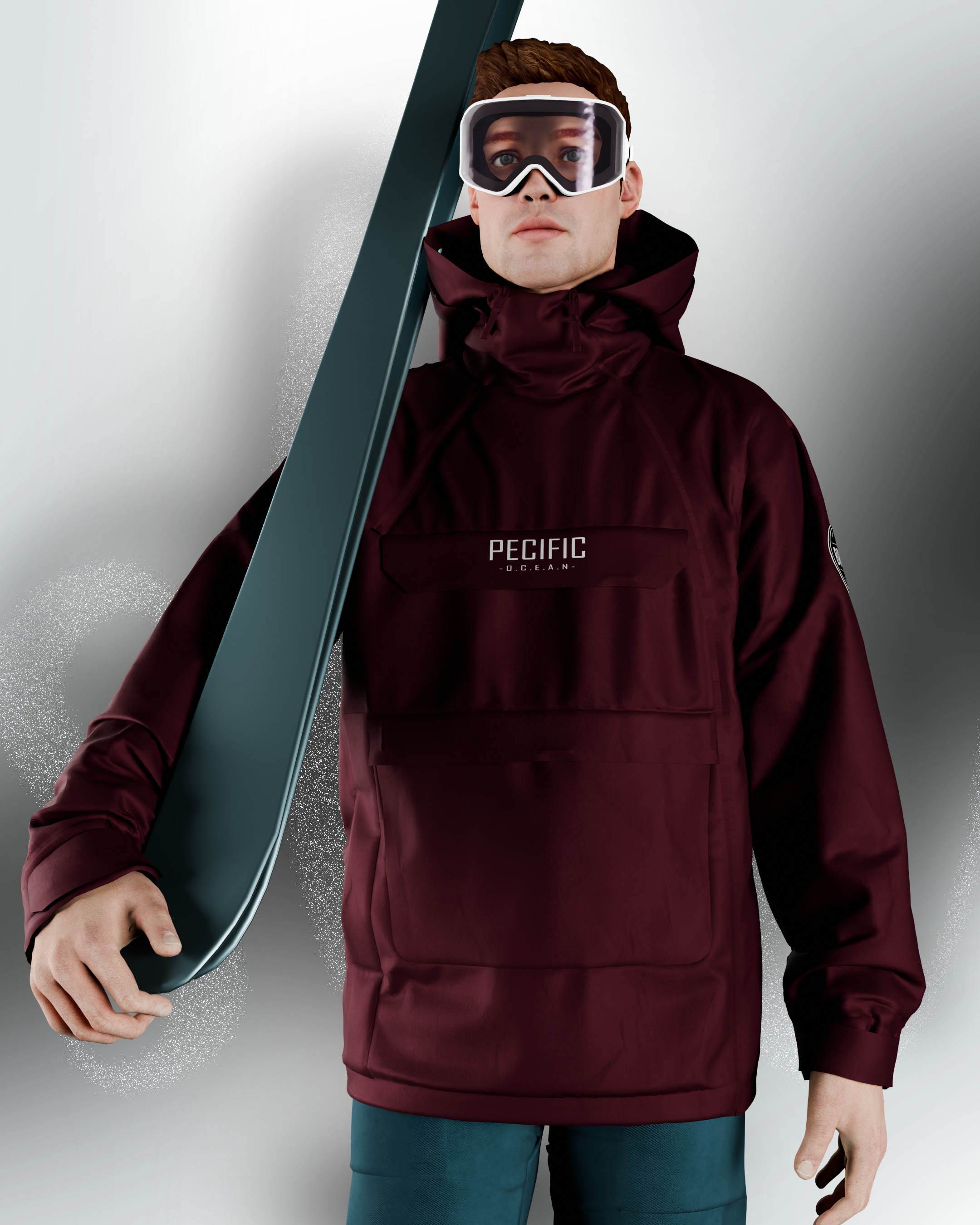 Dark sienna snowboard outfit 3D model_1