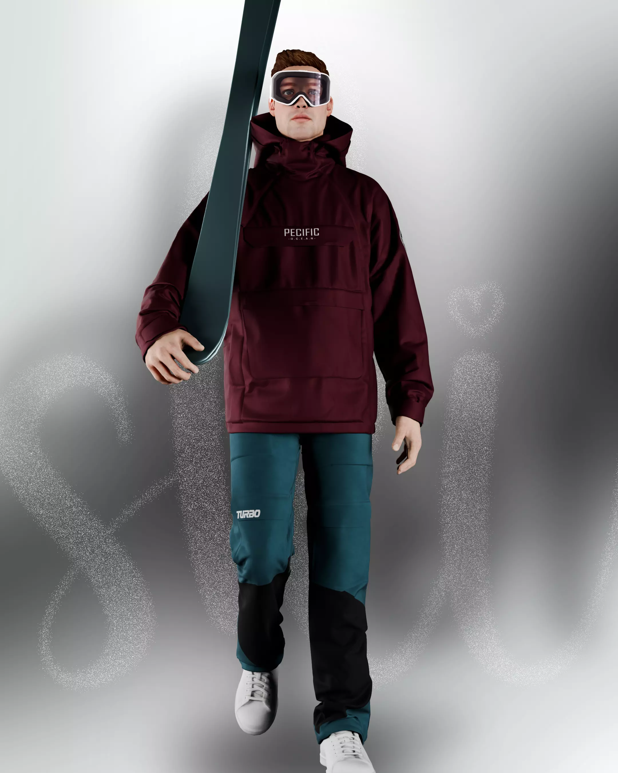 Dark sienna snowboard outfit 3D model_0