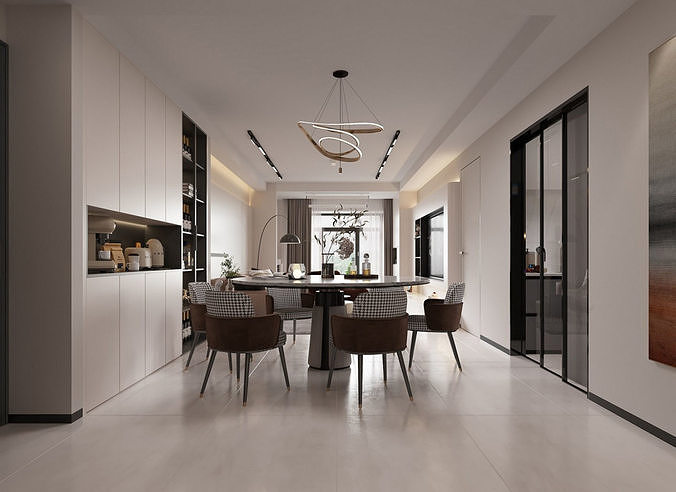 Modern living and dining room 3D model