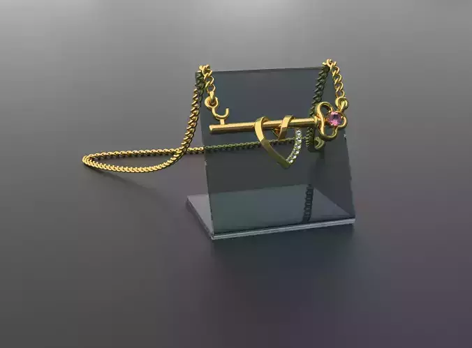 Gold Key Pendant Necklace  Premium 3D Model 3D print model