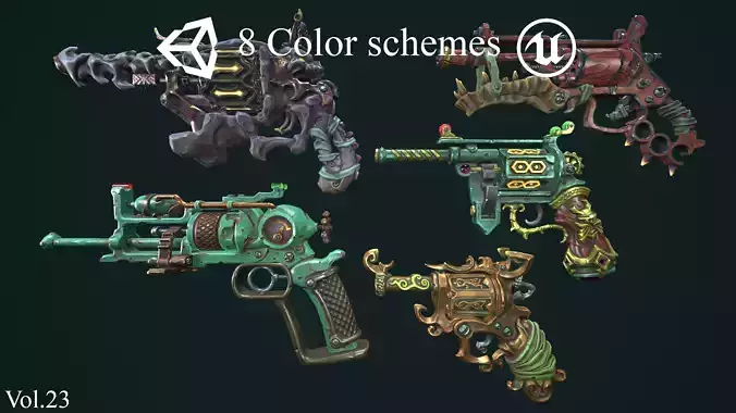 Stylized revolvers collection Low-poly 3D model