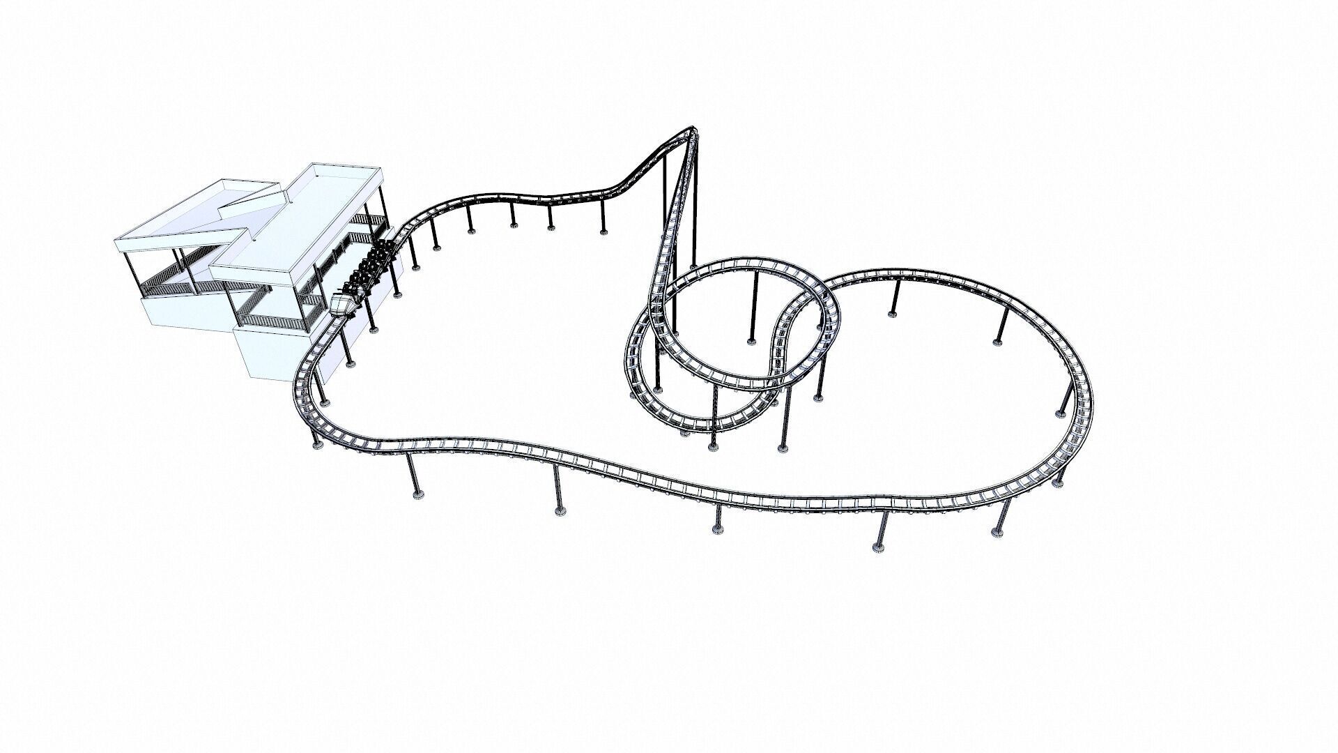 Roller Coaster Track and Train Low-poly 3D model_16