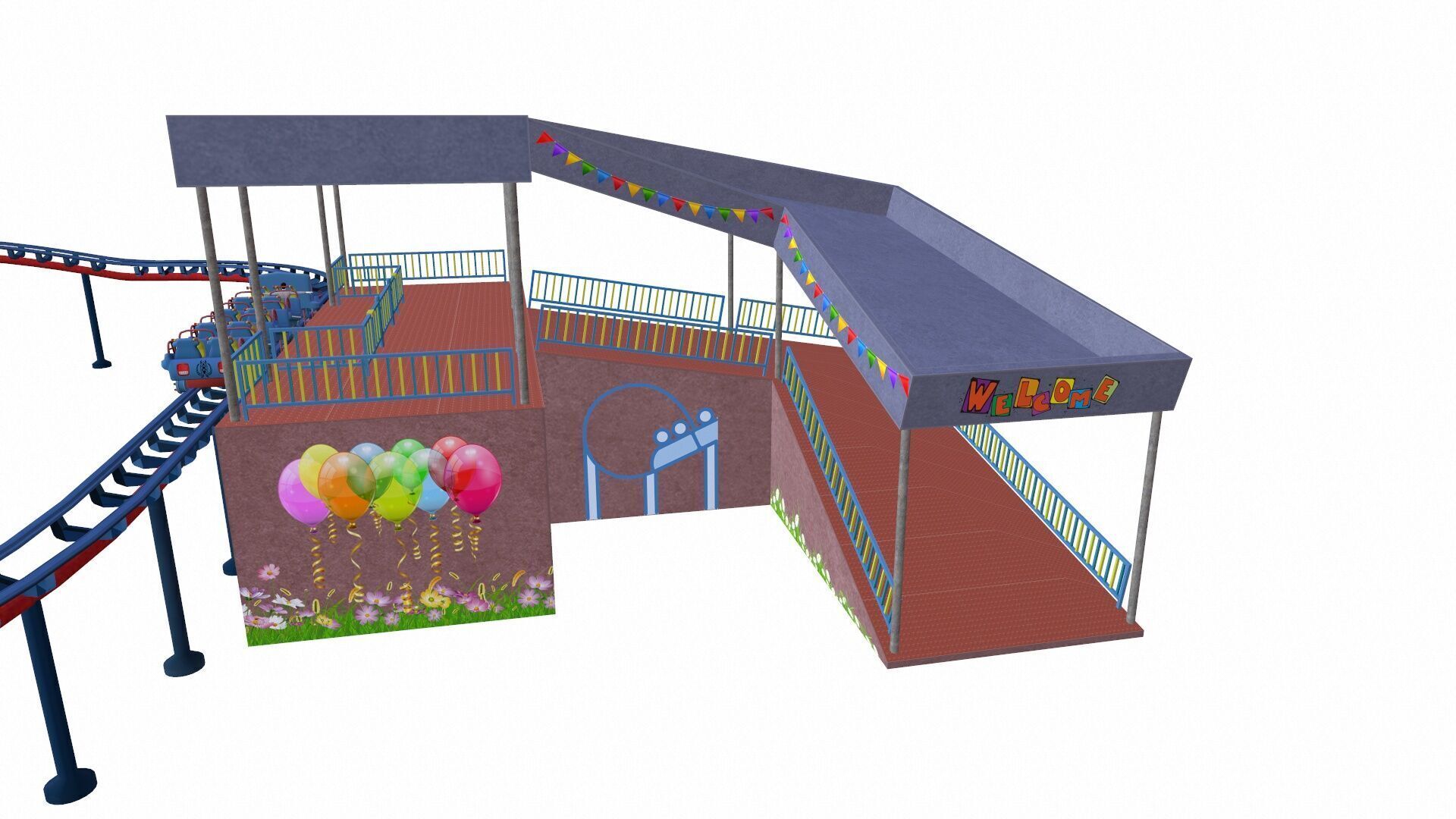 Roller Coaster Track and Train Low-poly 3D model_6