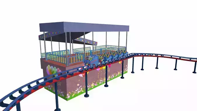 Roller Coaster Track and Train Low-poly 3D model
