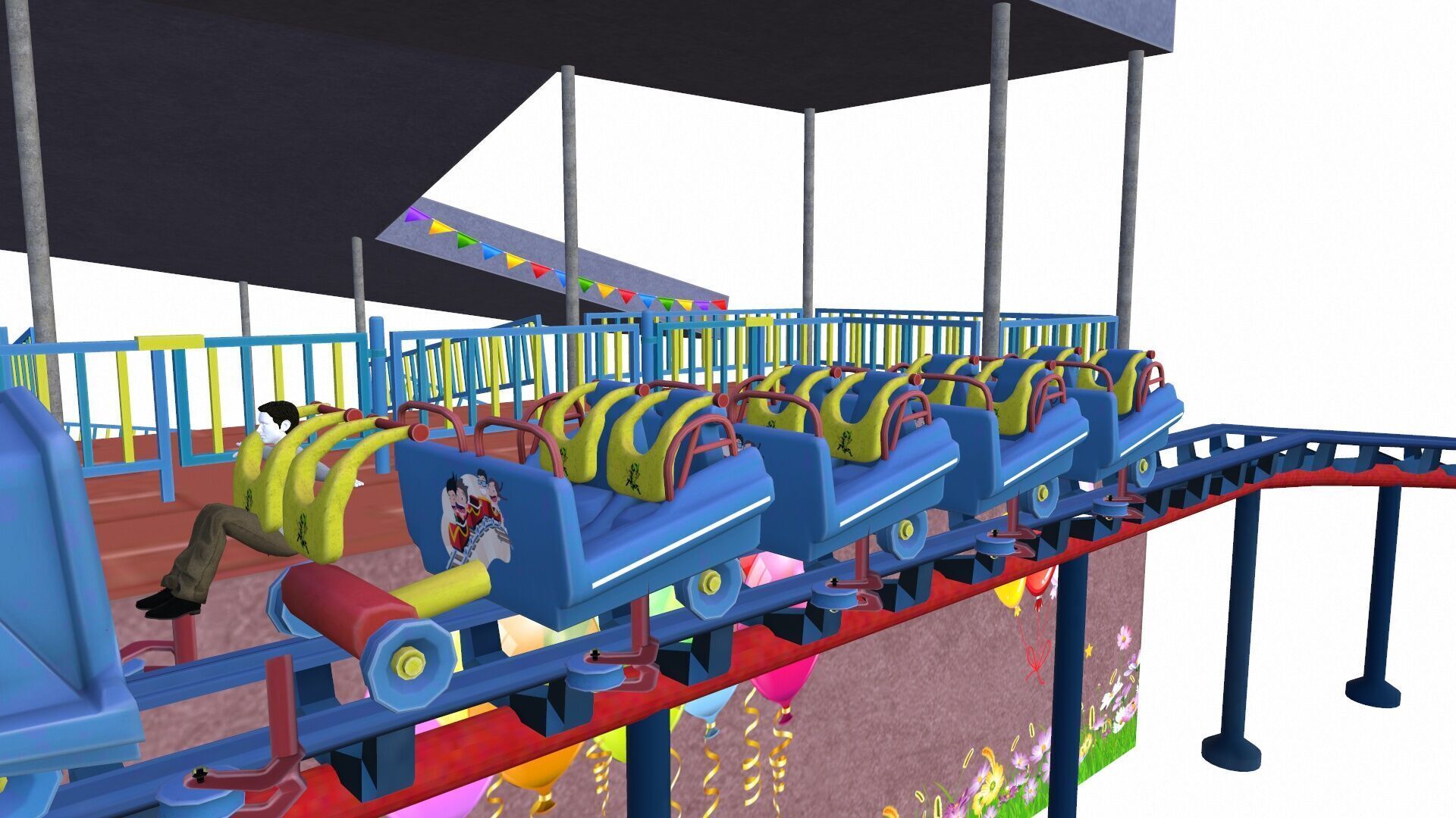 Roller Coaster Track and Train Low-poly 3D model_5