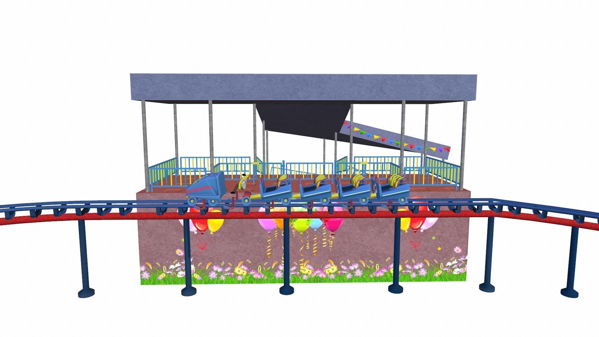 Roller Coaster Track and Train Low-poly 3D model_3