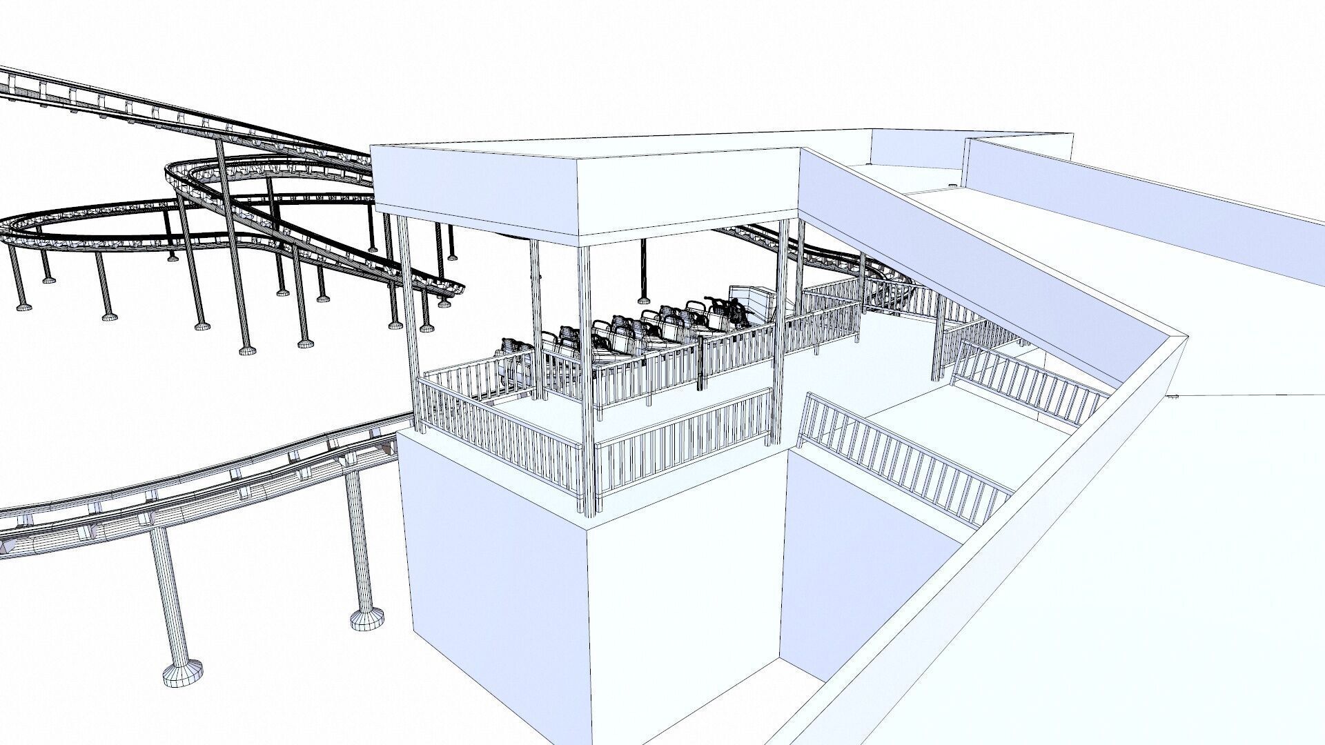 Roller Coaster Track and Train Low-poly 3D model_13