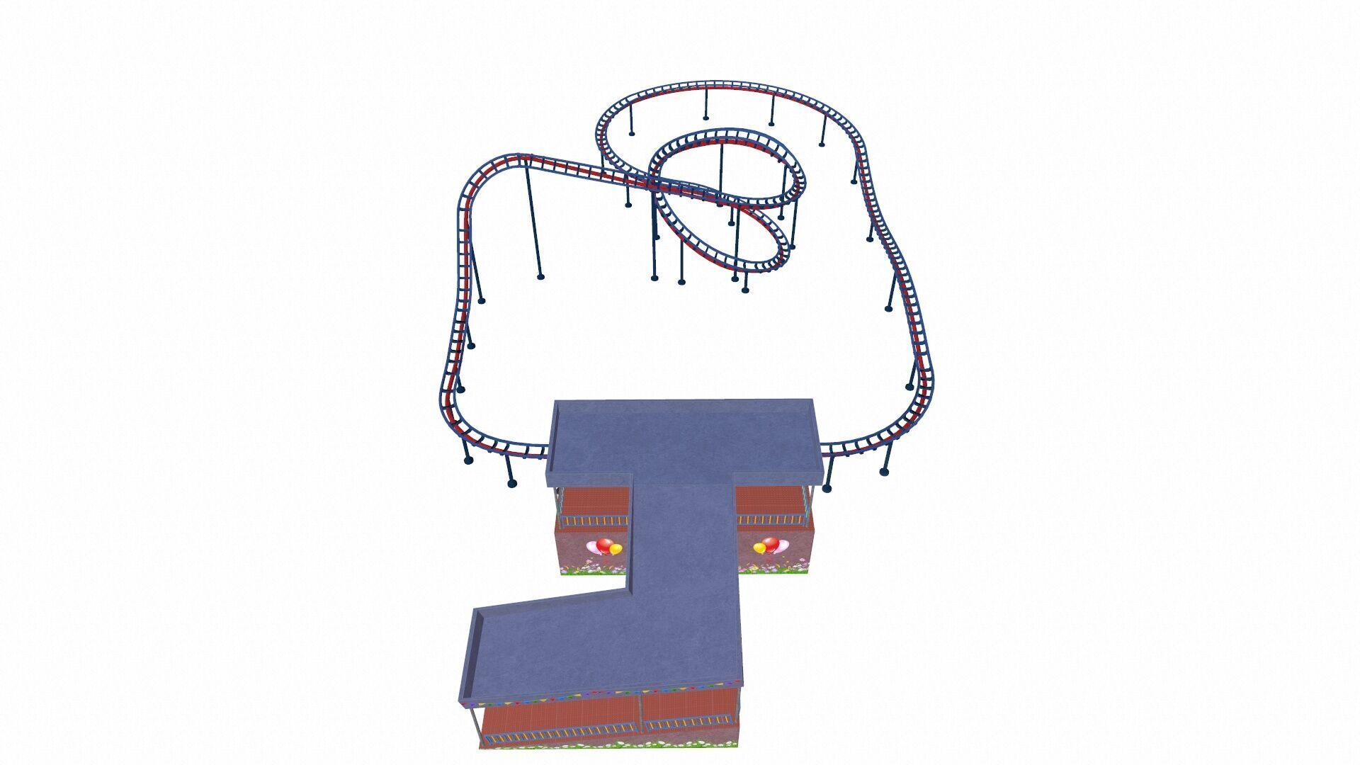 Roller Coaster Track and Train Low-poly 3D model_11